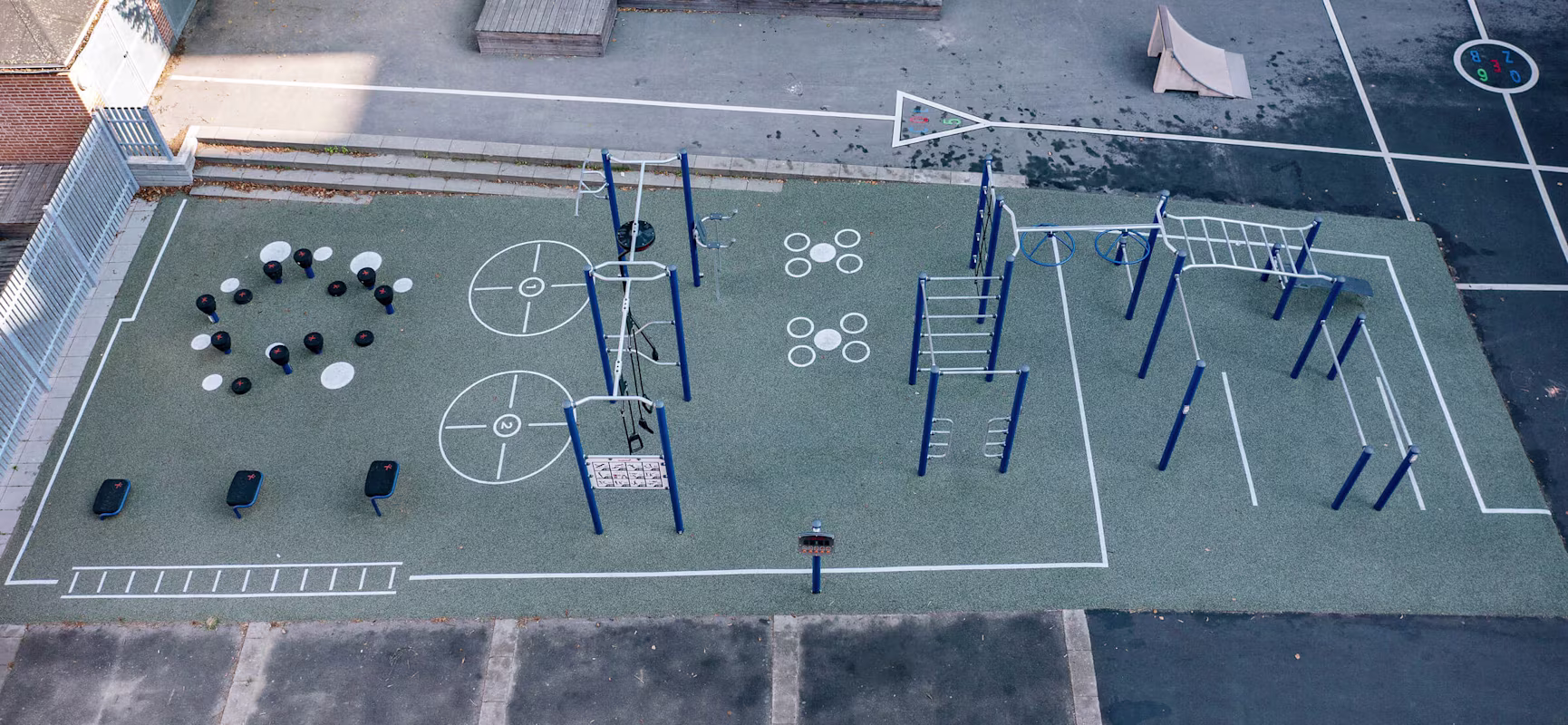 Et billede af Kildevældsskolens nye fitnessplads.