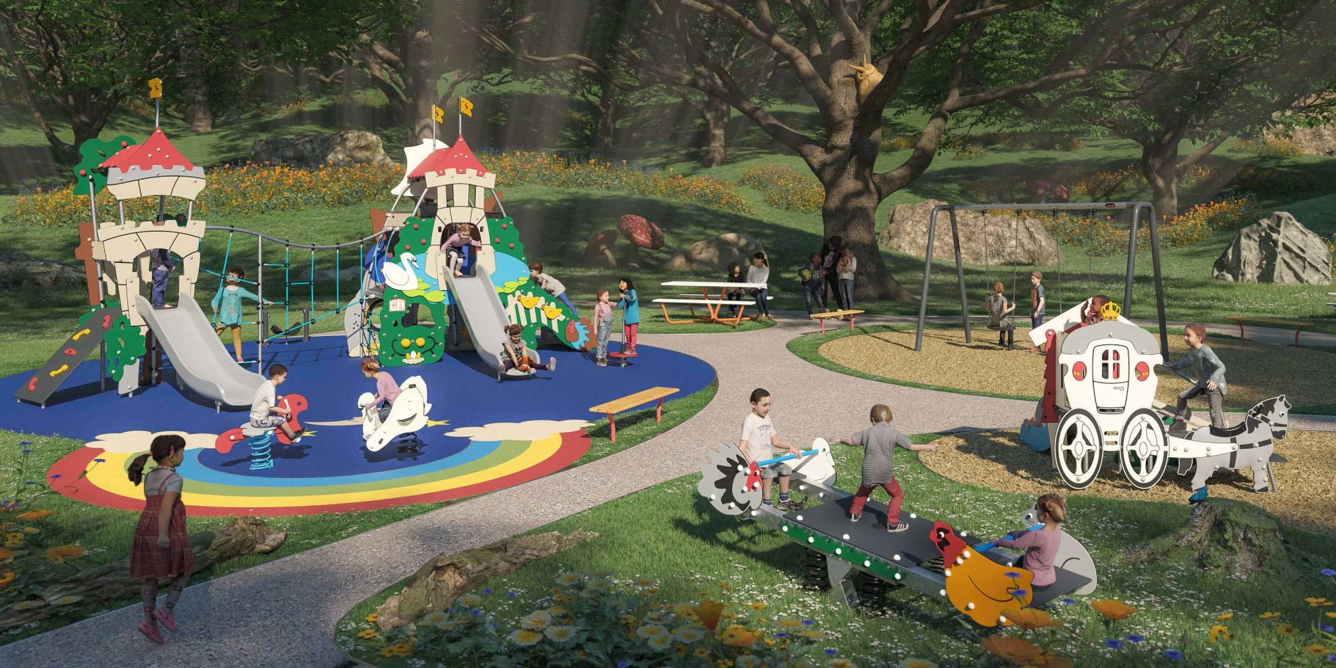 Designvorschlag eines Spielplatzes mit Märchenthema