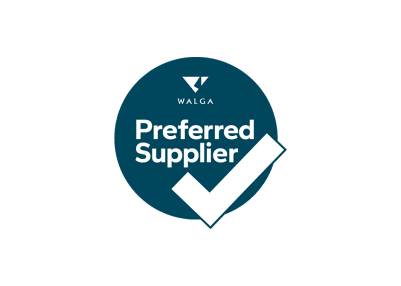 Teal WALGA badge reading “Preferred Supplier” with a large white checkmark overlapping the circle on a white background