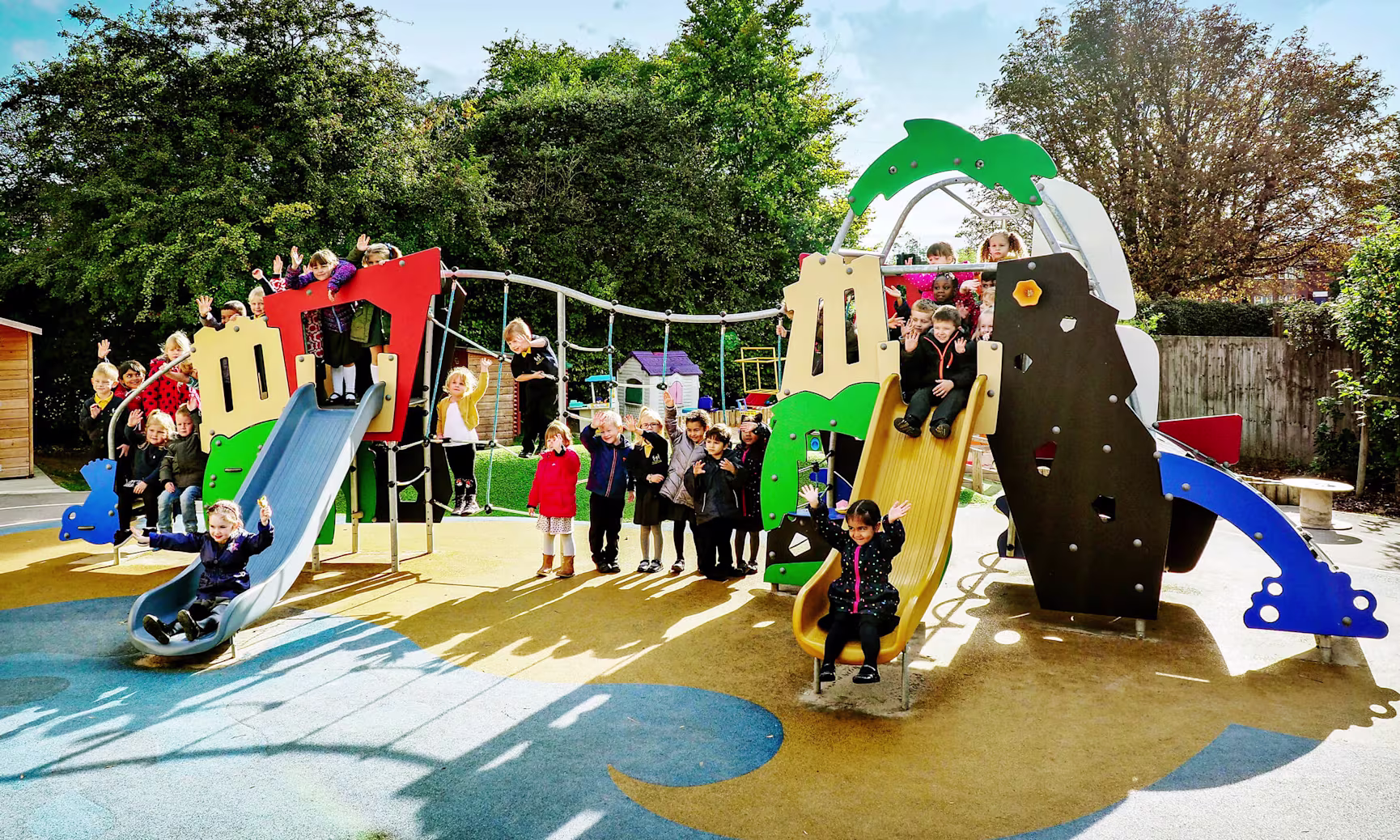 kindergarten playground with happy kids