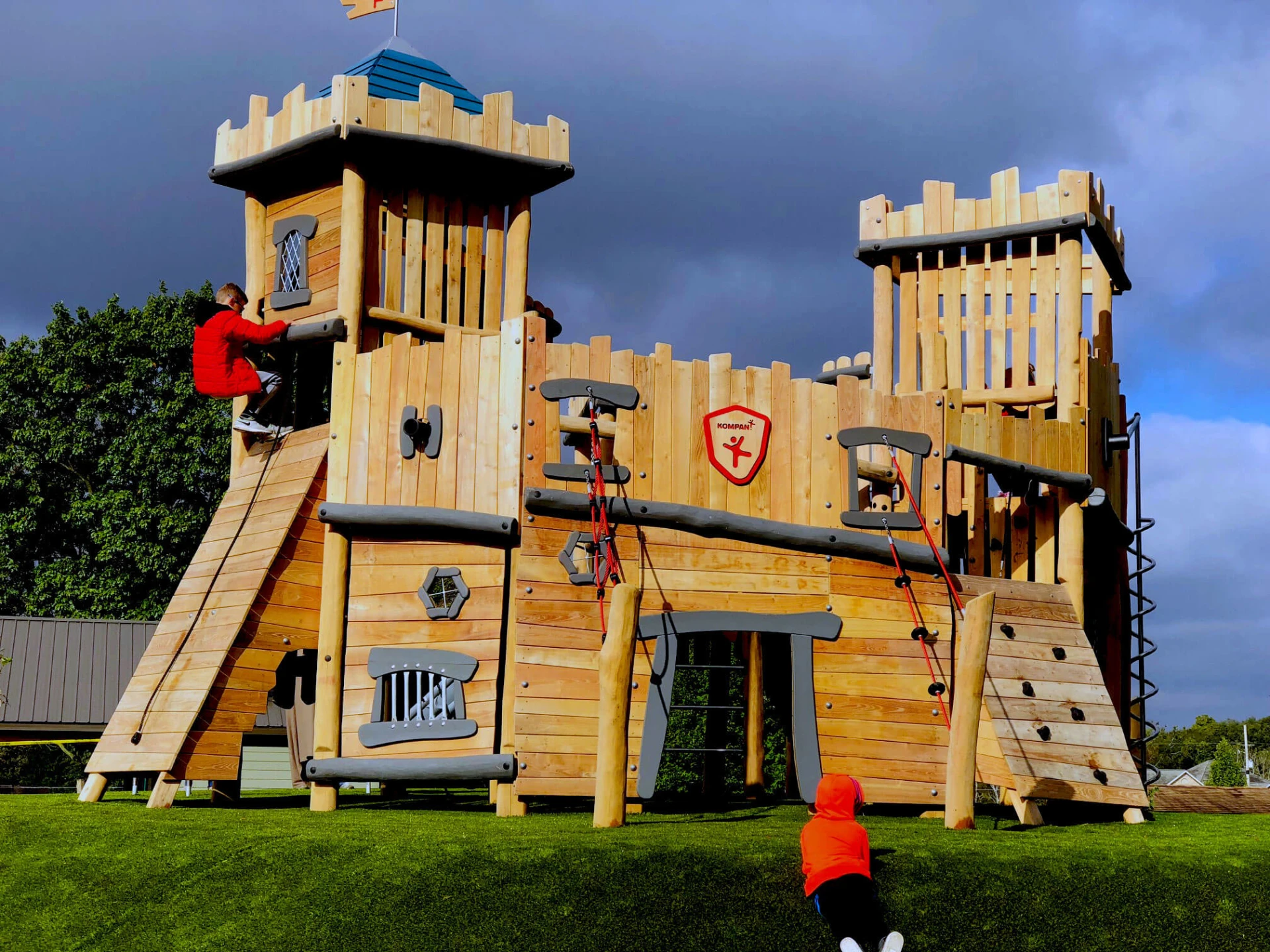 a wooden castle play structure in Covington City Park