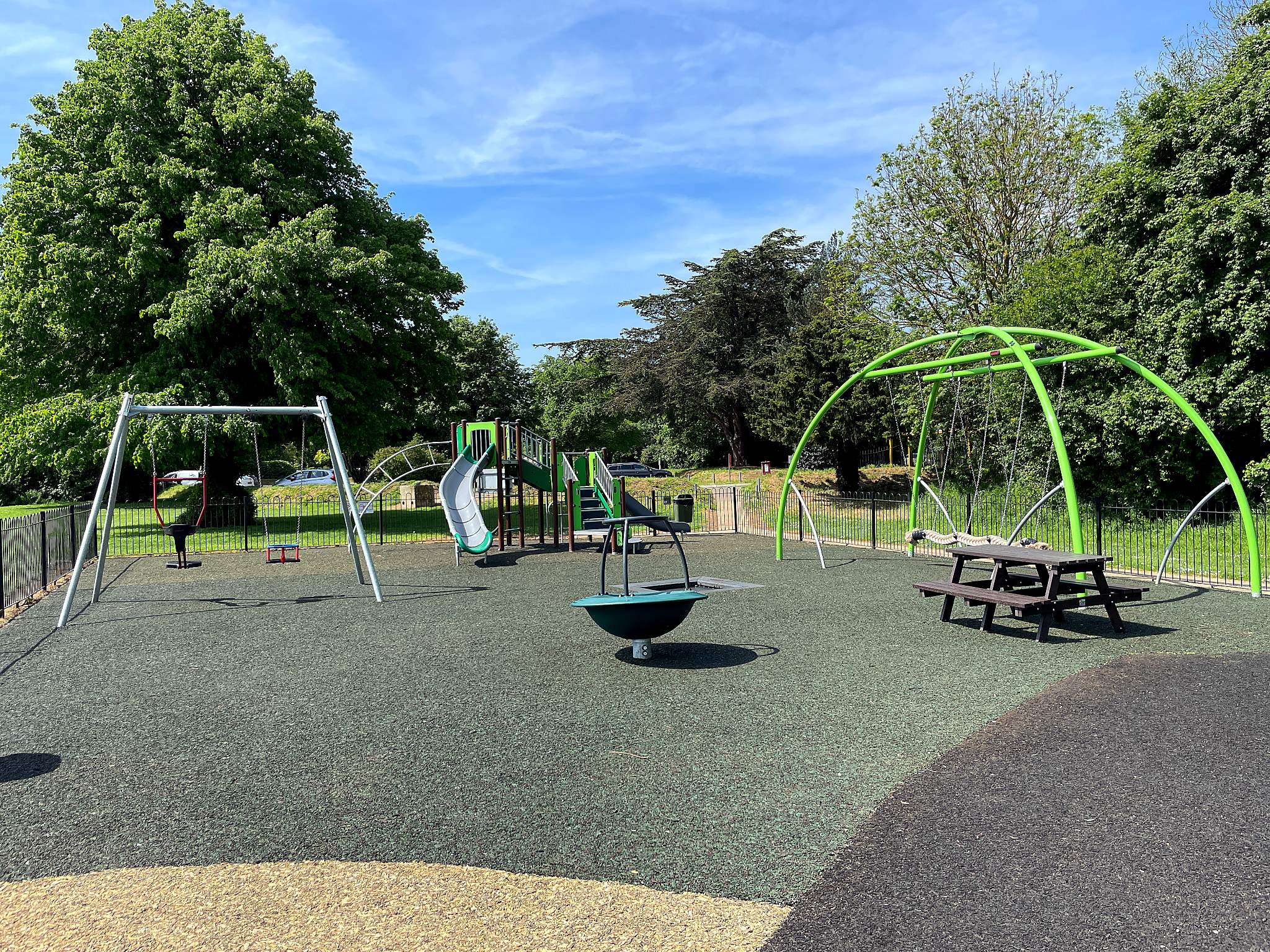 Childrens green playground that fits into natural setting