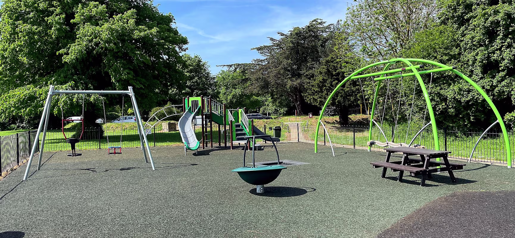 Childrens green playground that fits into natural setting