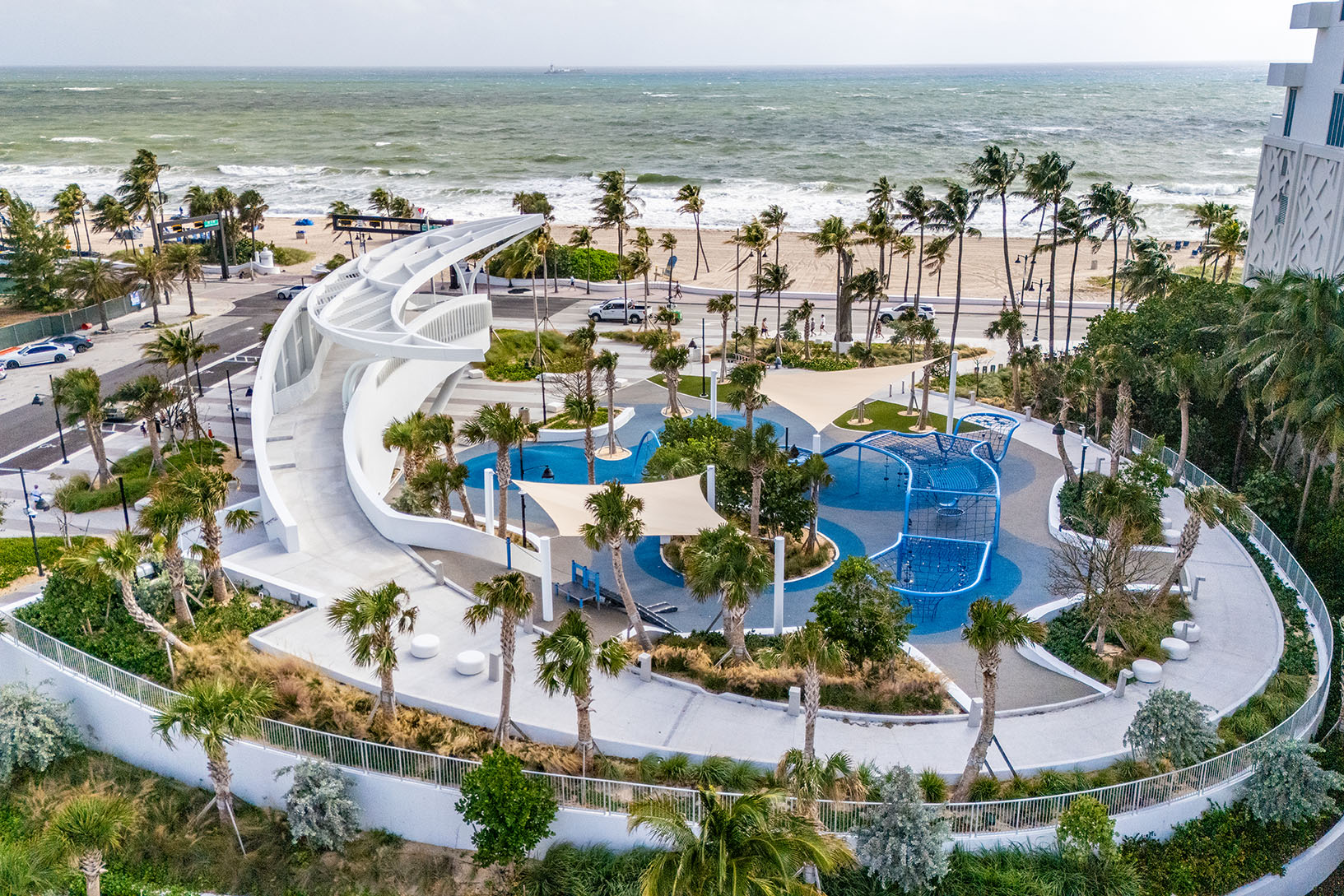Drone photo overlooking DC Alexander Park—a beachfront destination playground in Fort Lauderdale