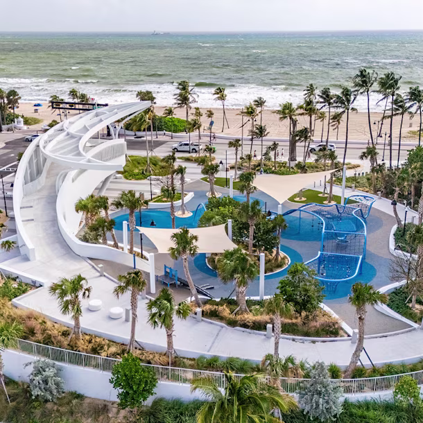 Drone photo overlooking DC Alexander Park—a beachfront destination playground in Fort Lauderdale
