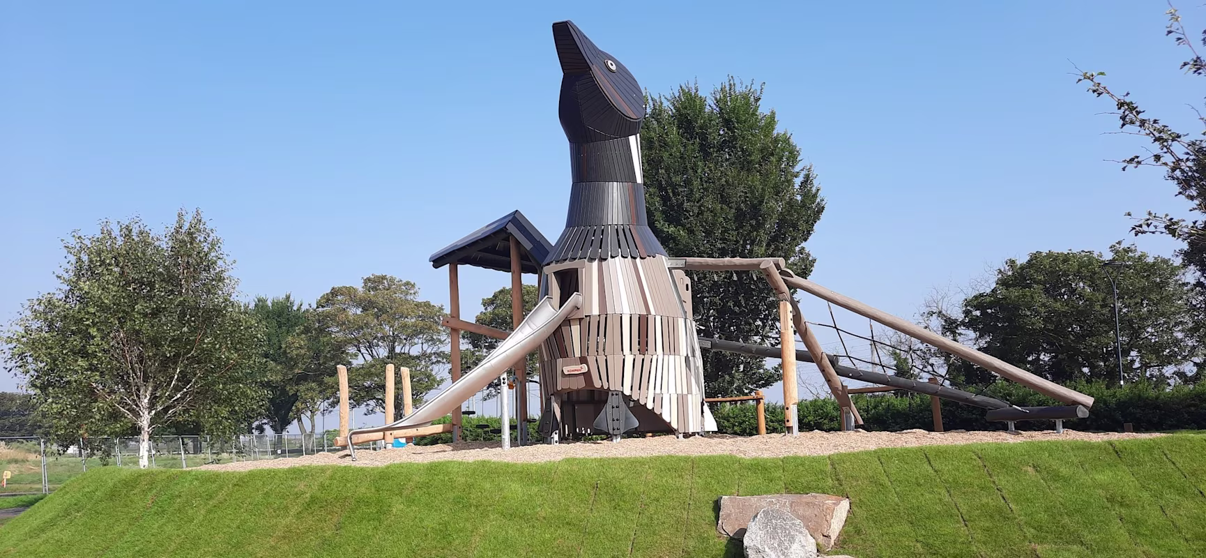 wooden goose playsculpture in Blackrock Park