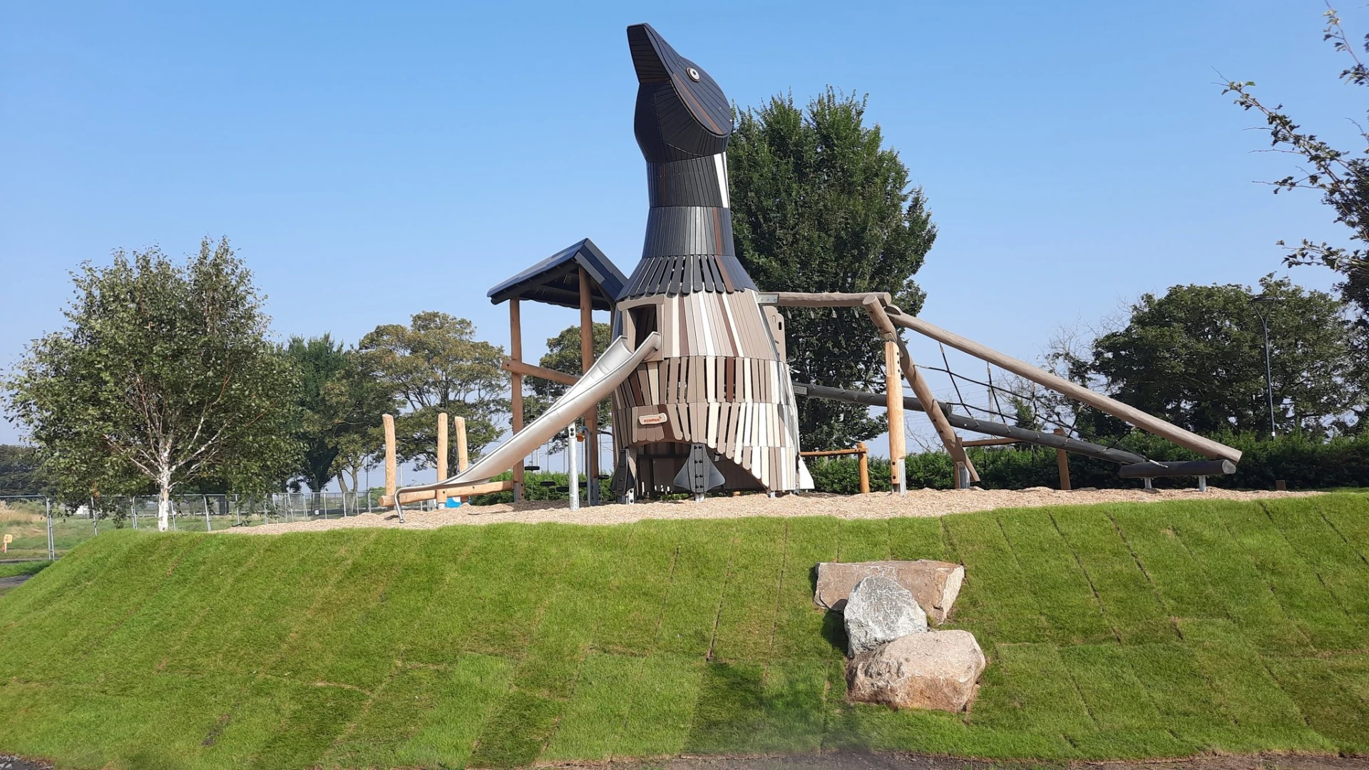 wooden goose playsculpture in Blackrock Park