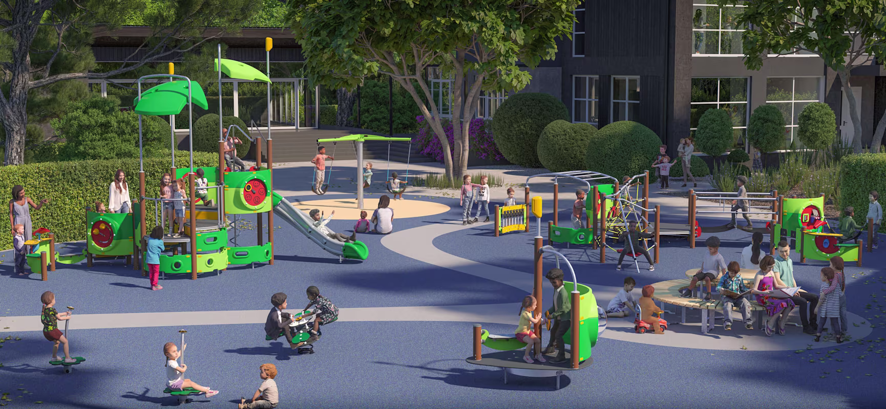 Design idea of a playground with numerous play options for children