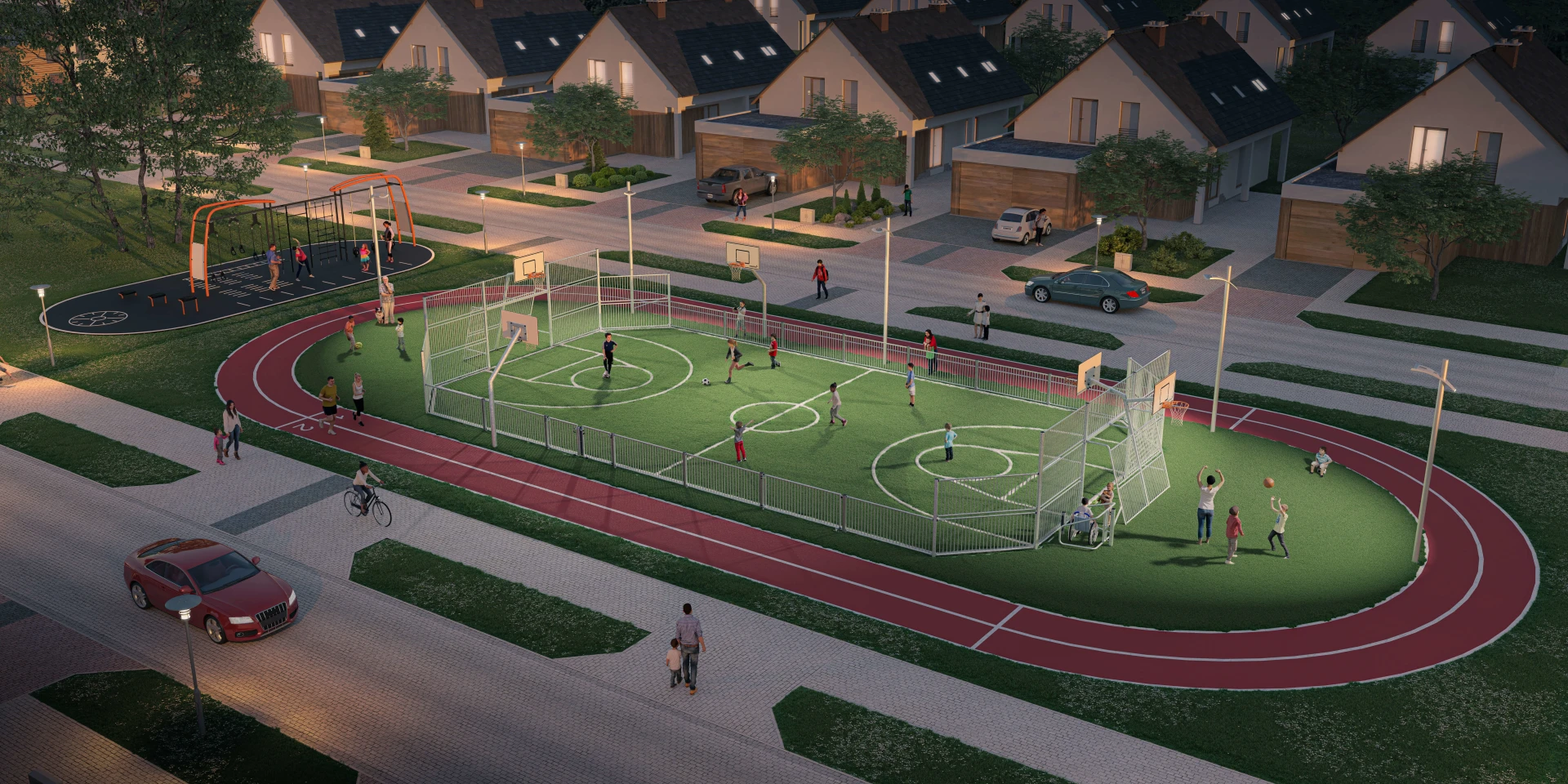 Design-Lösung einer Multiballsport-Arena für die Bewohner in Vororten