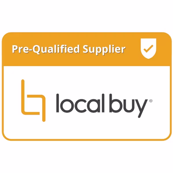 Local Buy badge with orange header reading “Pre-Qualified Supplier” and shield icon above the Local Buy logo on white background