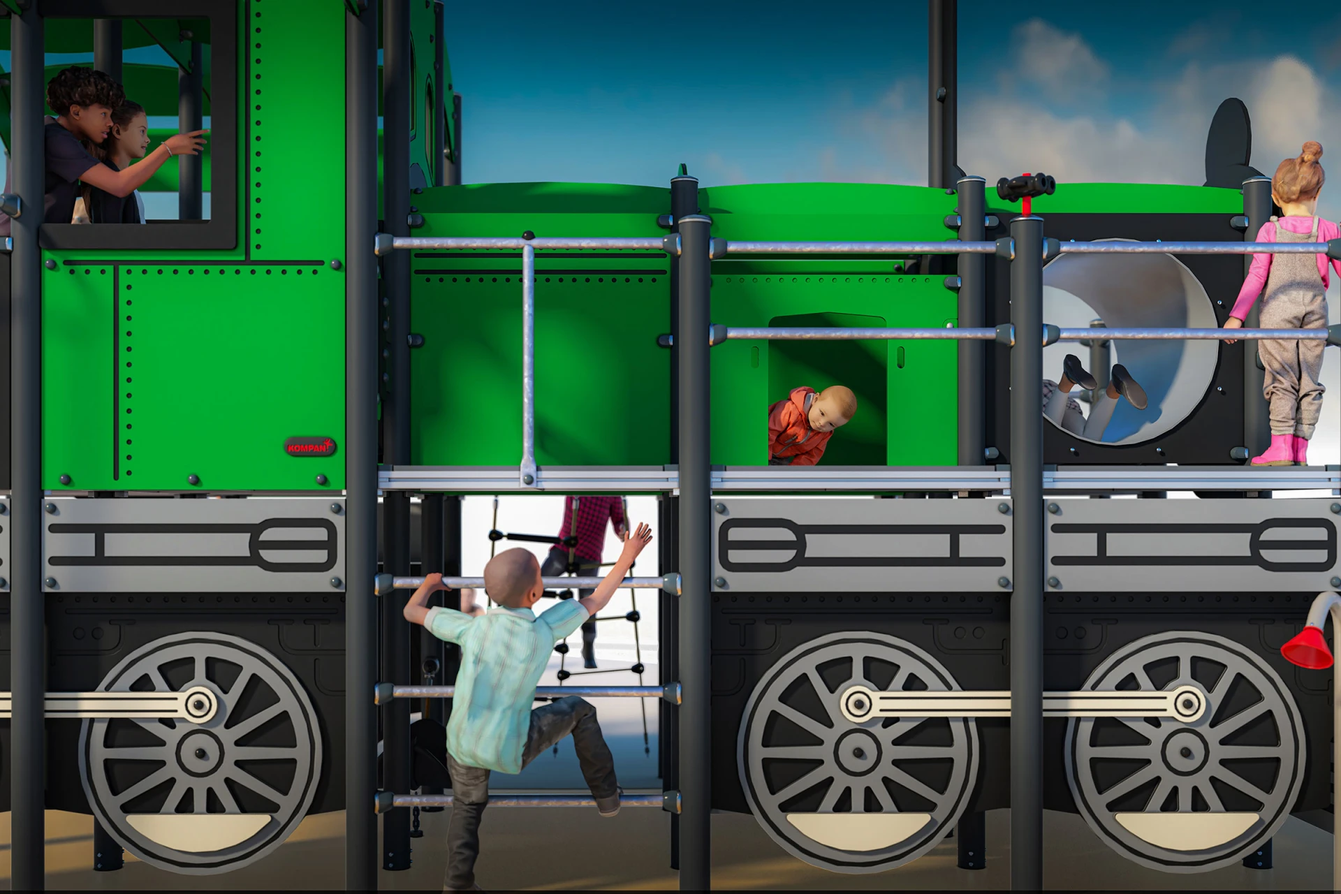 Konceptbild på barn som klättrar på ett lokomotiv
