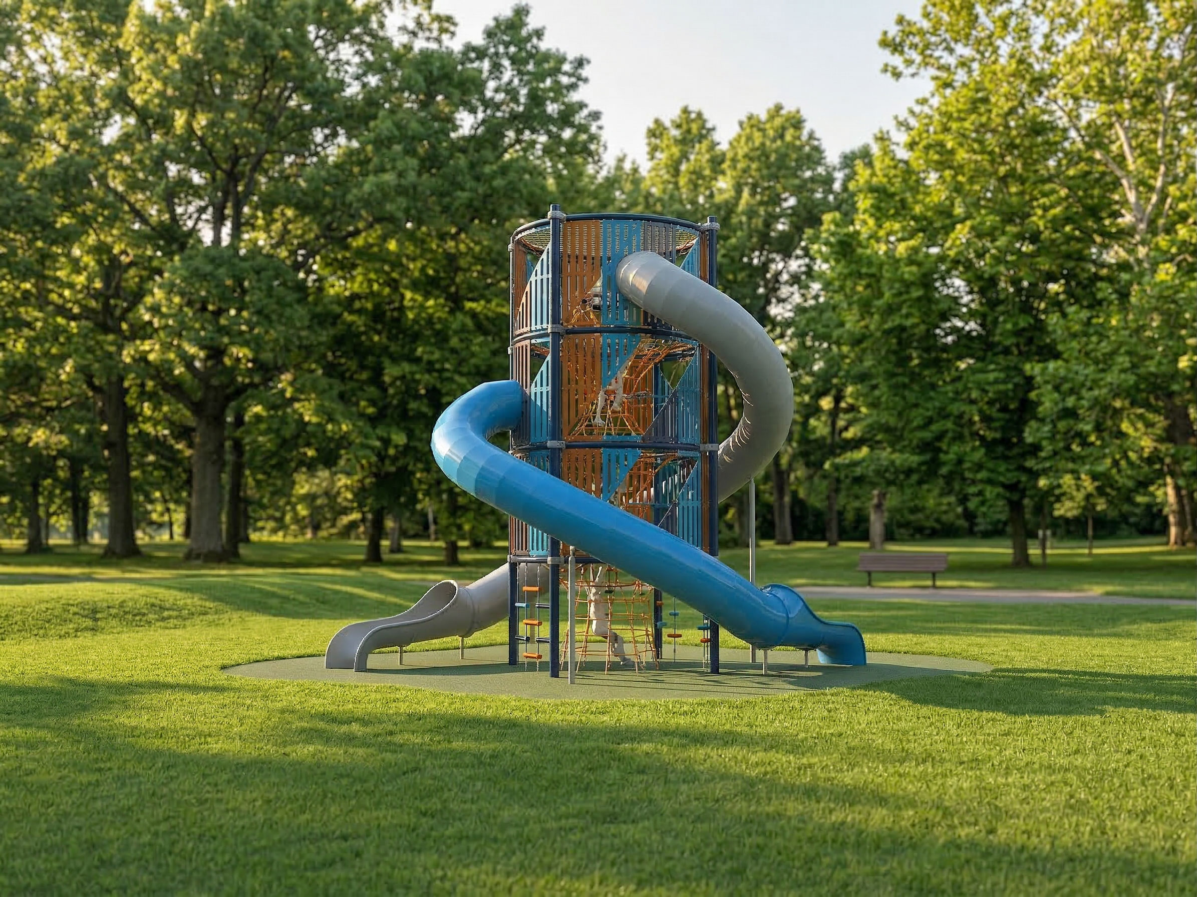 infinity playground tower in a park setting