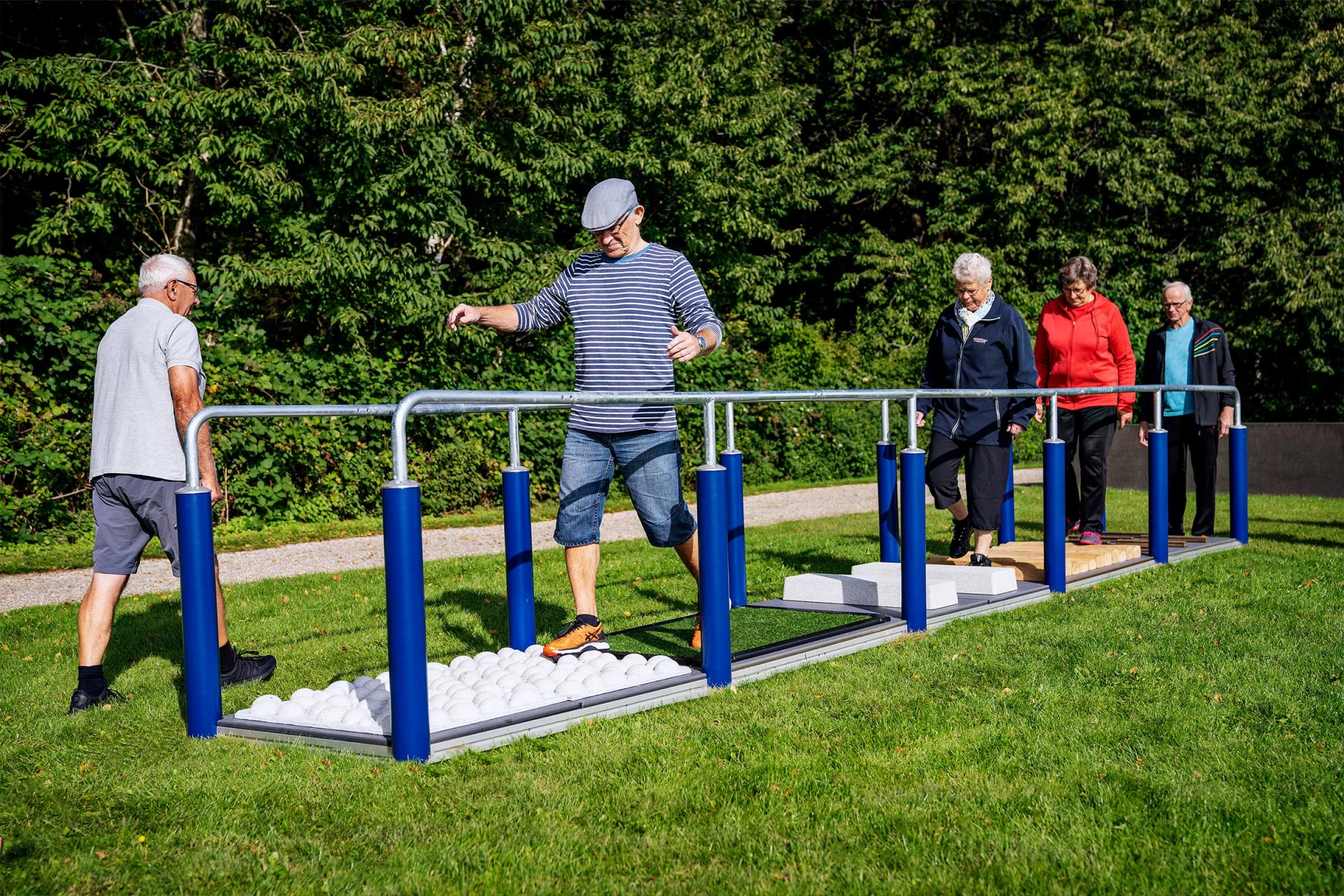 Stay active fitness equipment being used by seniors