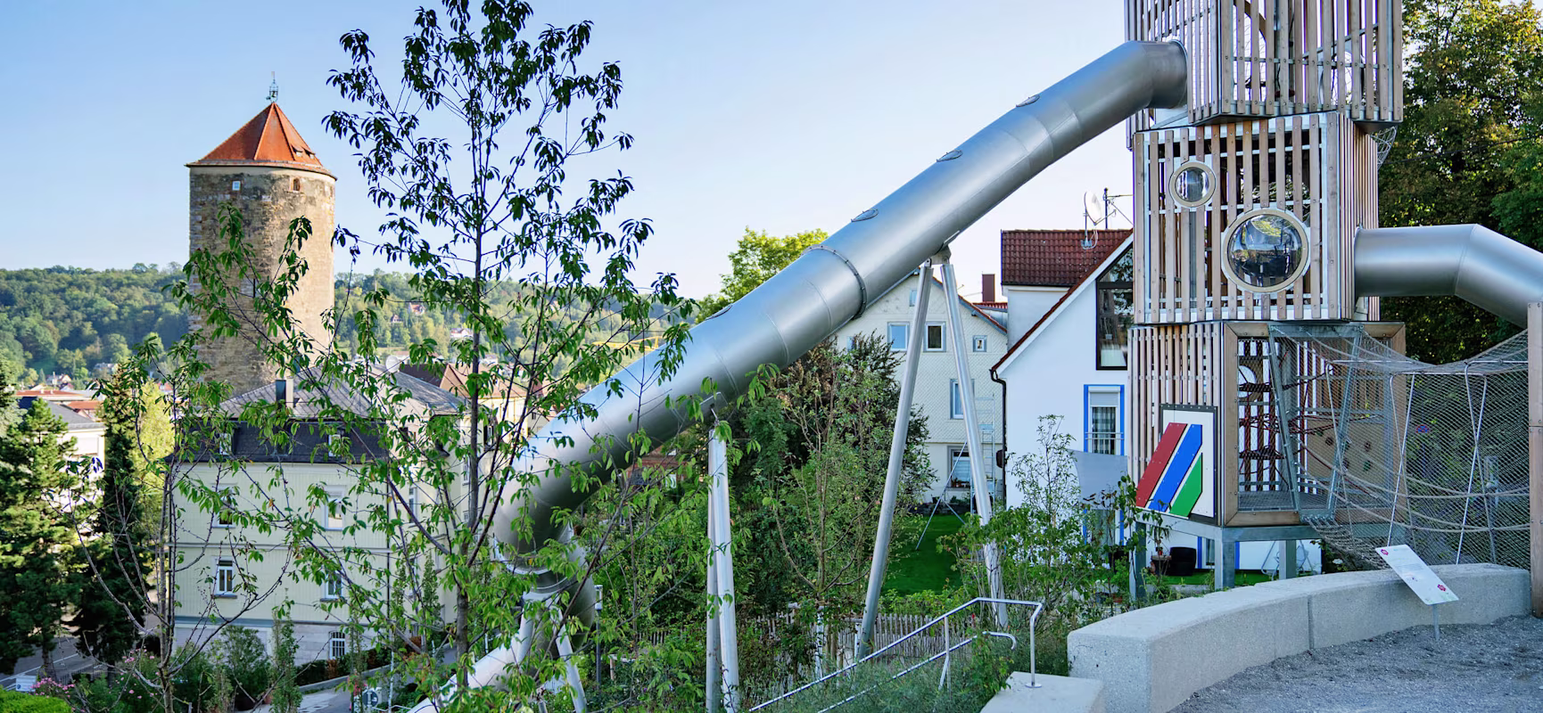 Playground tower in Schwäbisch Gmünd with lookout to the city