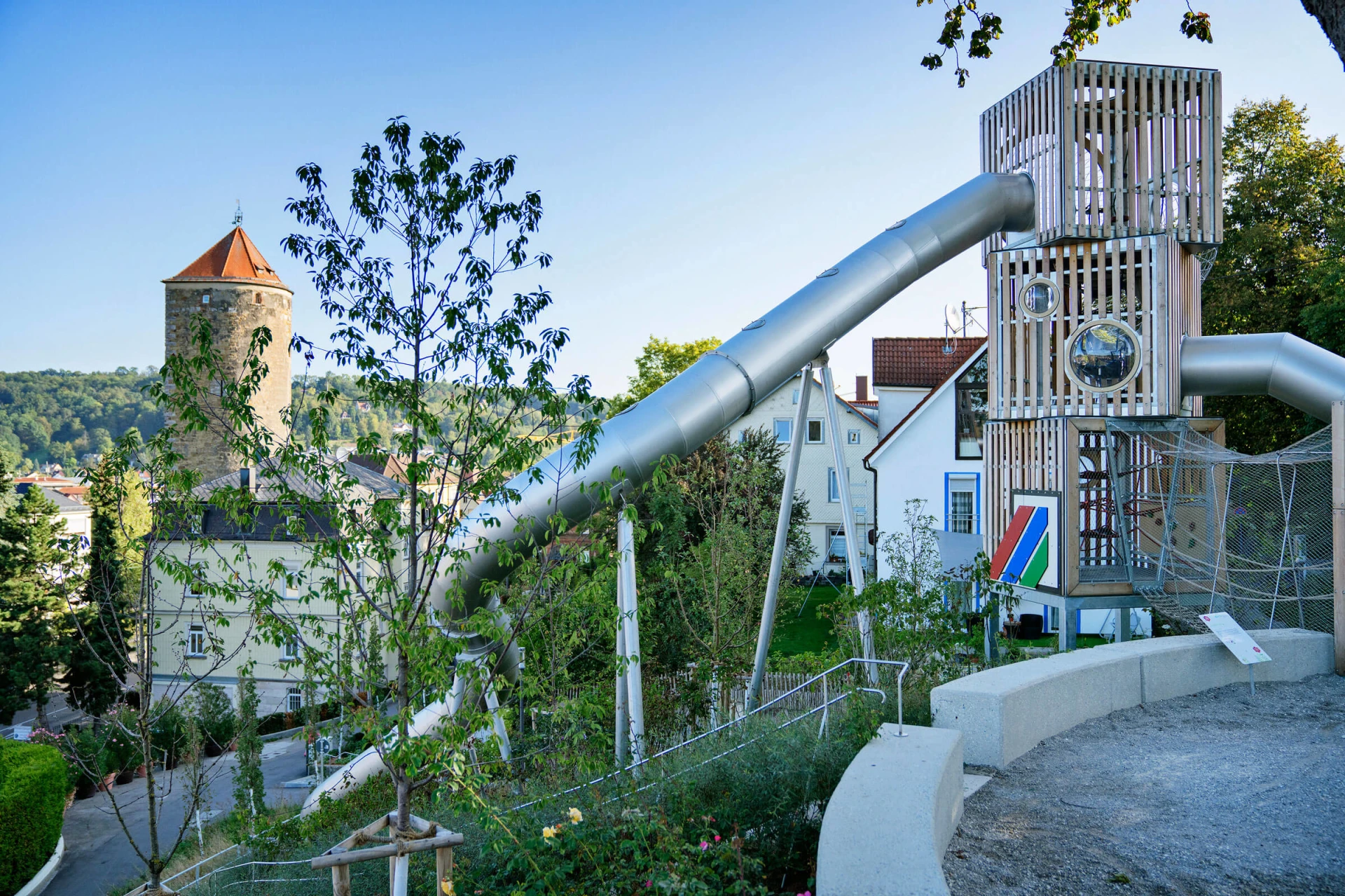 Playground tower in Schwäbisch Gmünd with lookout to the city