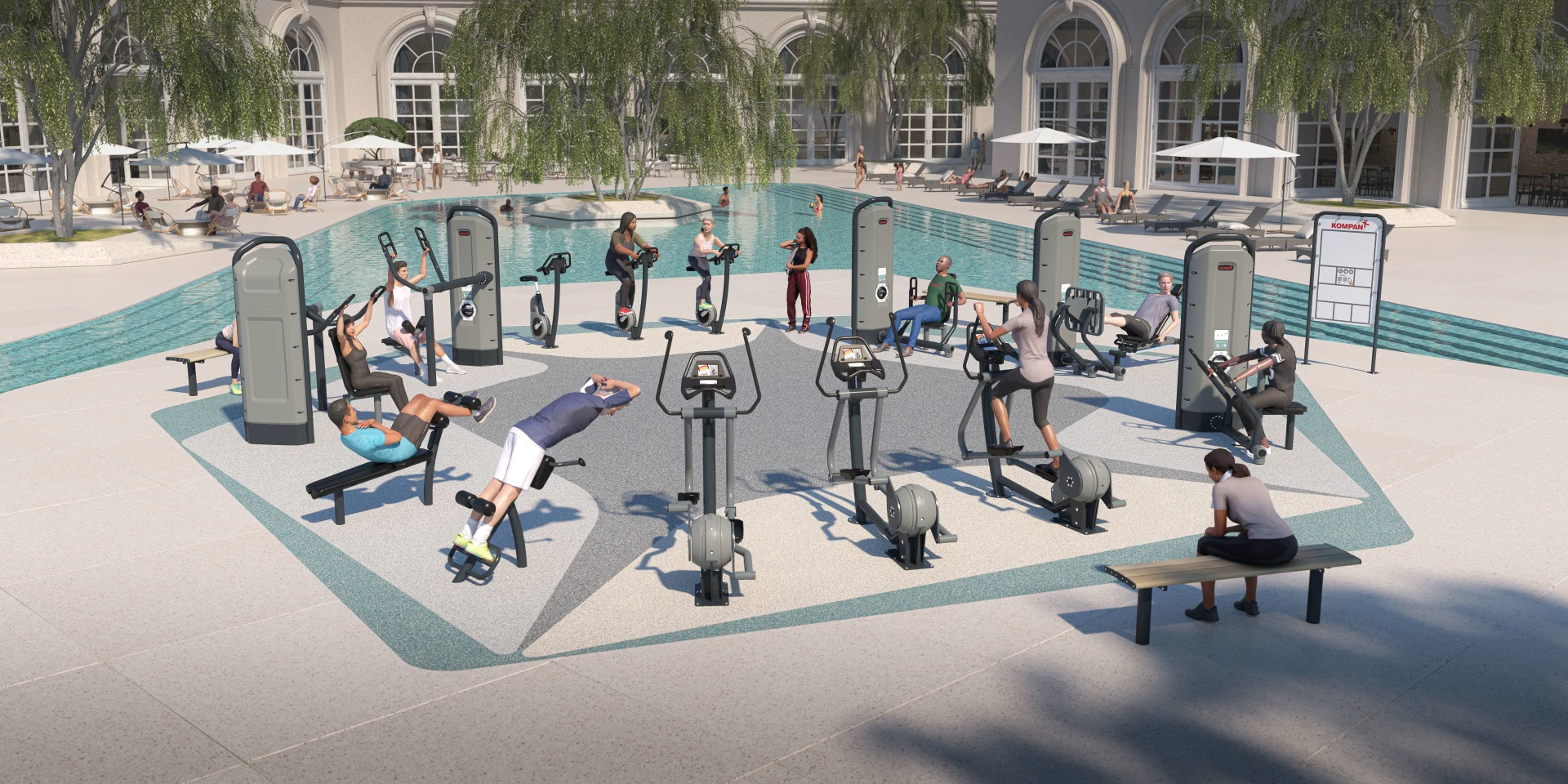 Outdoor circuit training conceptual idea for hotels