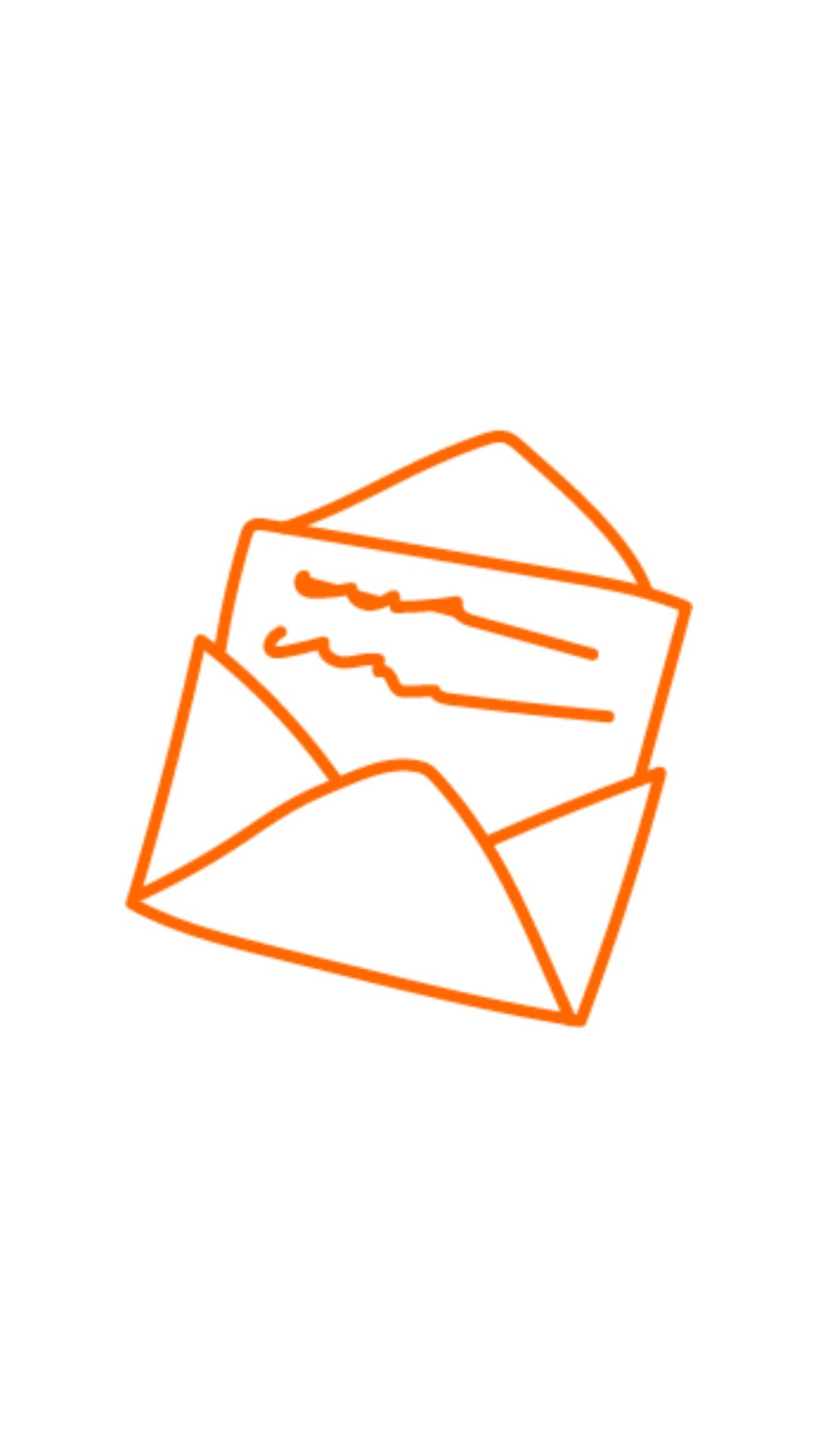 Open orange envelope with letter inside icon