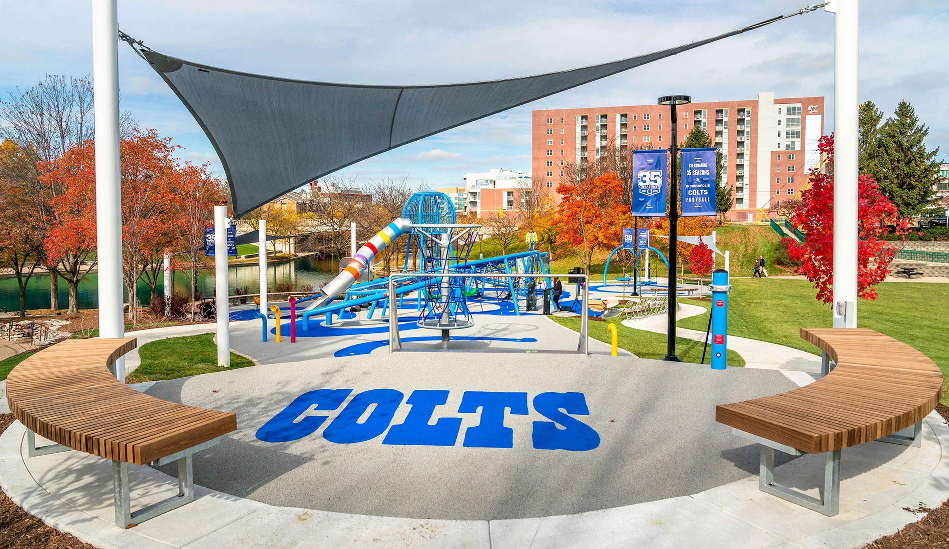 Blue rope playground at Colts Canal Playspace