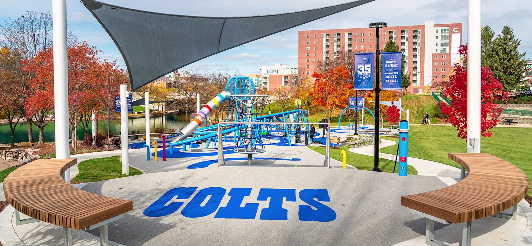 Blue rope playground at Colts Canal Playspace
