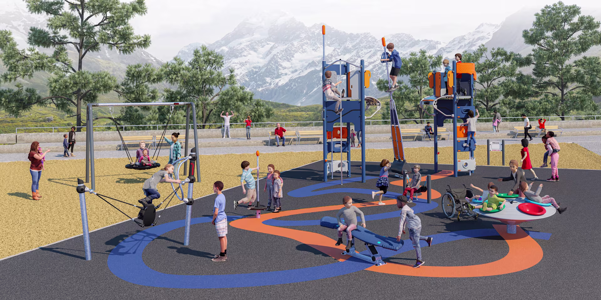design idea of a playground for school-agers with thrilling play equipment