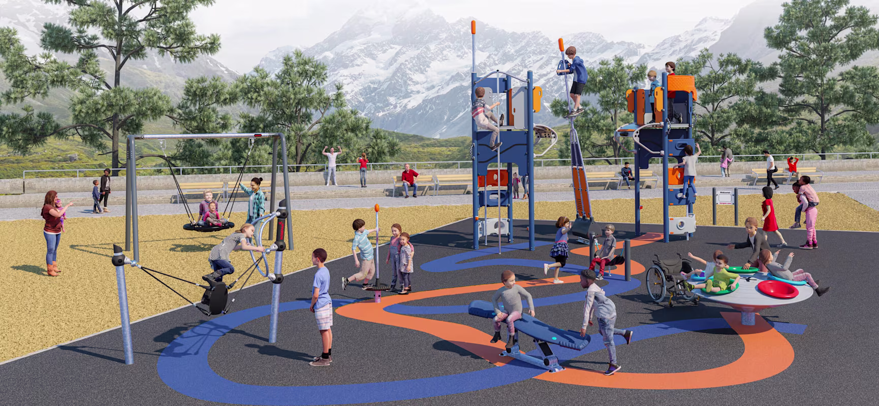 design idea of a playground for school-agers with thrilling play equipment