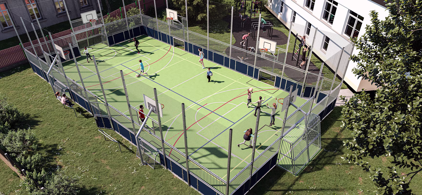 Design idea of a schoolyard with multi ball games areas