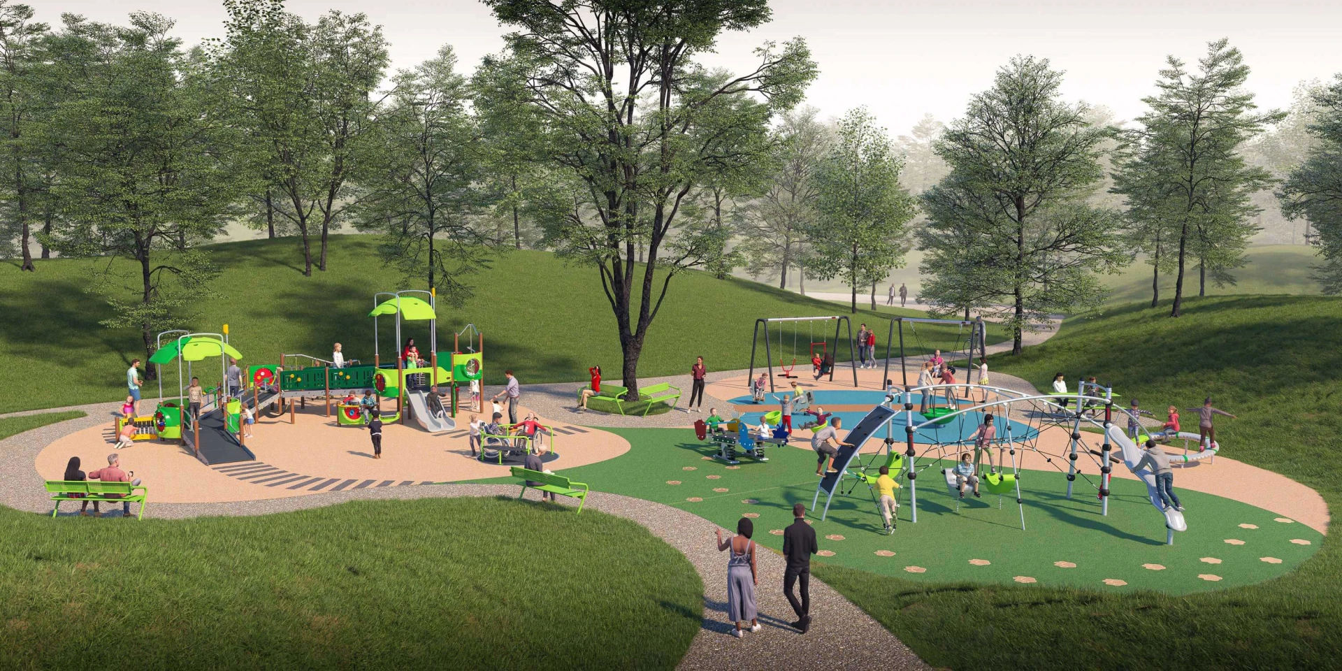 Idea de diseño de cómo construir una zona de juegos inclusiva en un parque