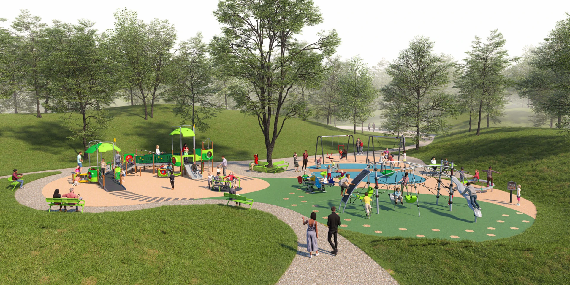 Design-Idee zum Bau eines inklusiven Spielplatzes in einem Park