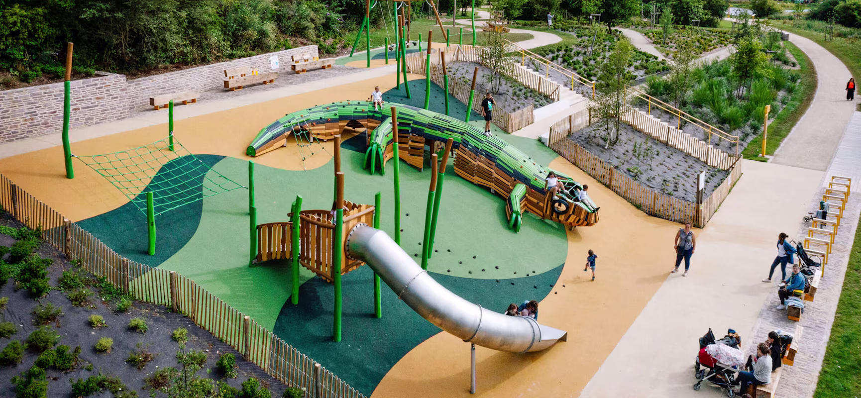 custom playground equipment in a park in France