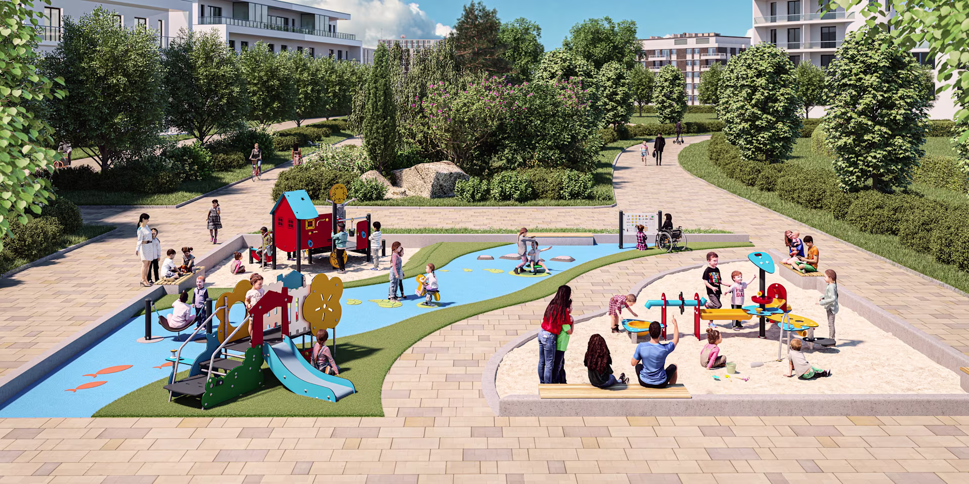 Design-Lösung eines Spielplatzes für Kleinkinder in einem Wohngebiet