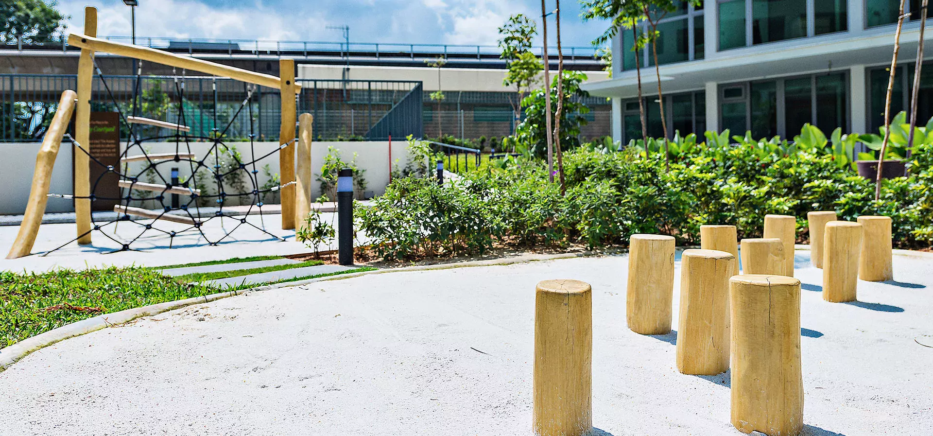 robinia wooden balancing playground equipment hero image