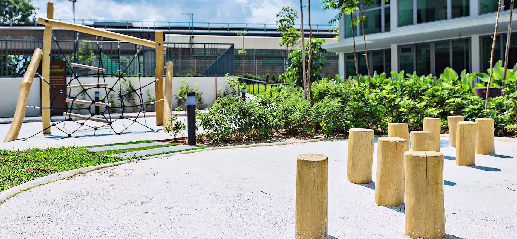 robinia wooden balancing playground equipment hero image