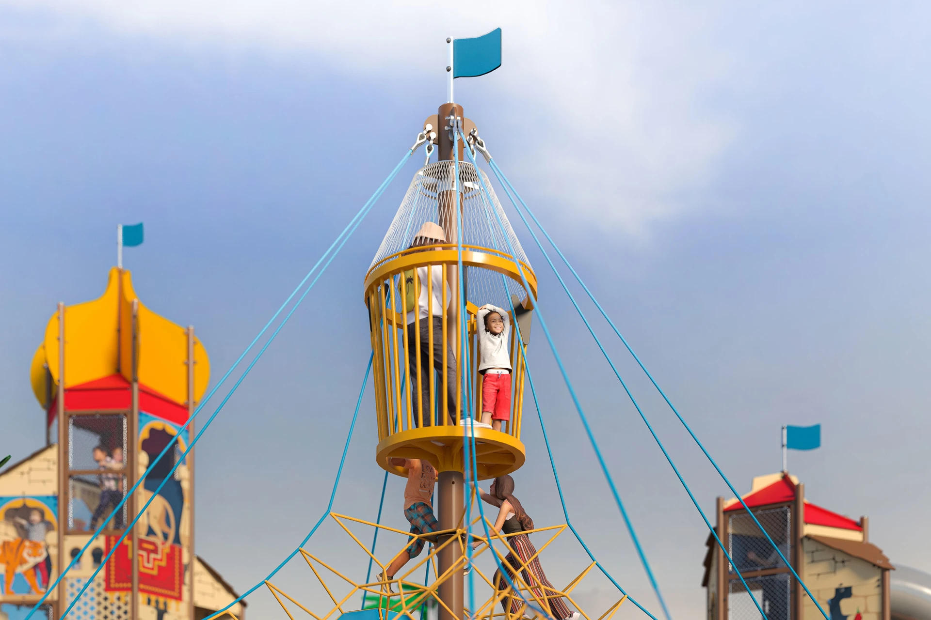 Konceptbild på barn som kollar ut från toppen av arabiska nätter-lekplats