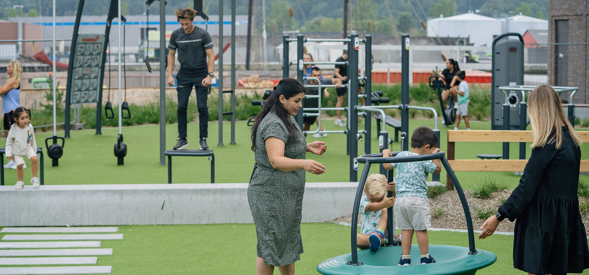 Parents and children play and working out