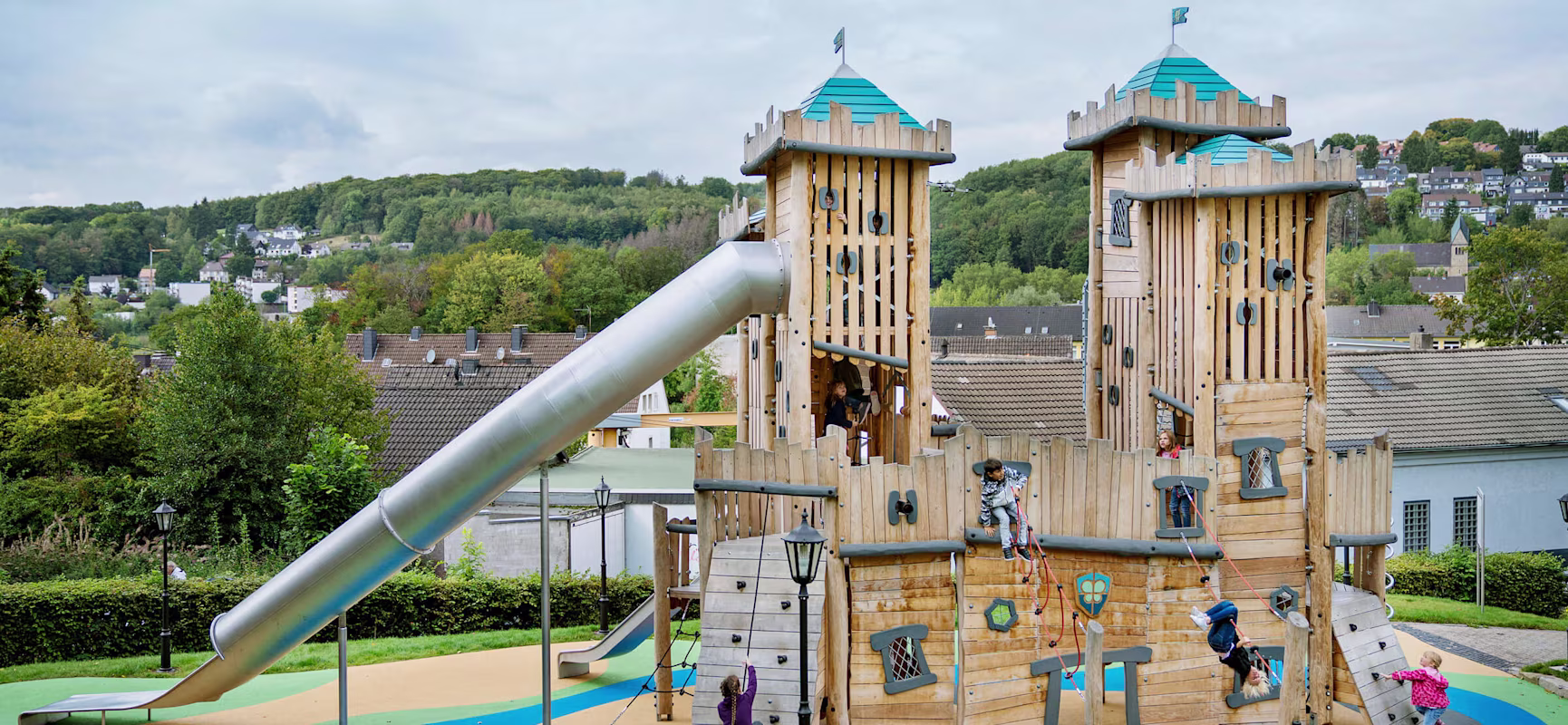 Wooden playground castle at Ennepetal Playground