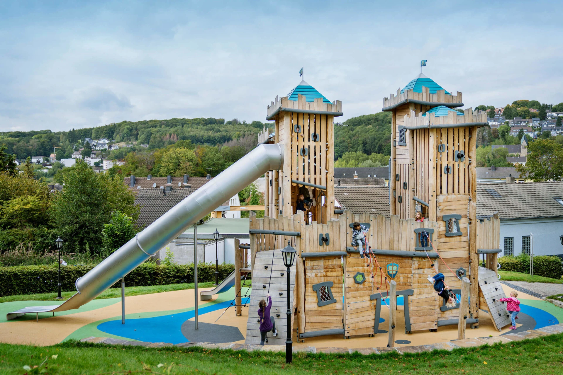 Wooden playground castle at Ennepetal Playground