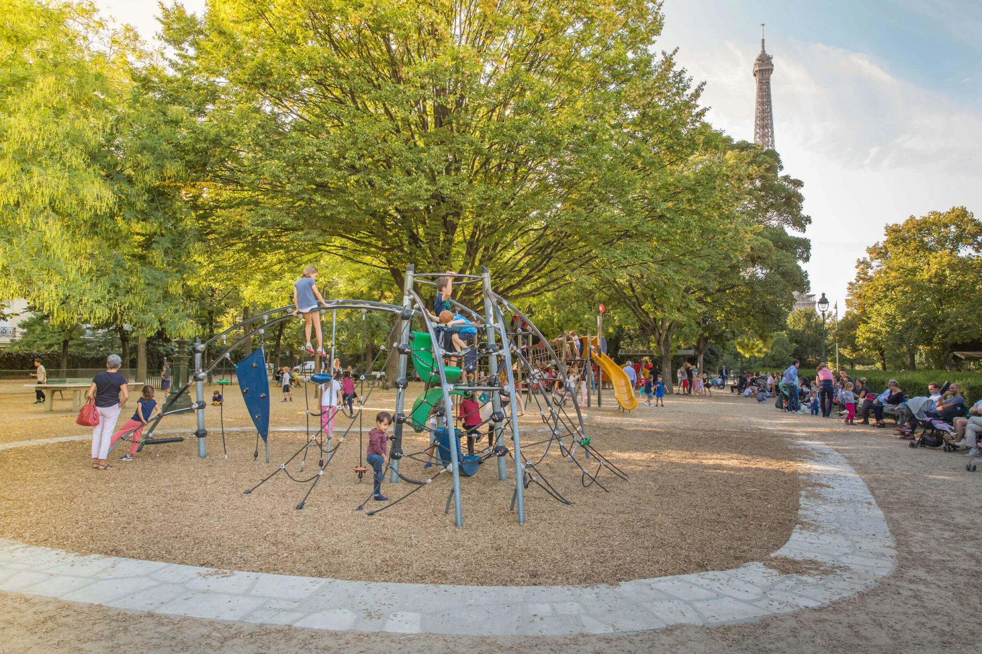 Playground climbing structure by the Eiffel Tower