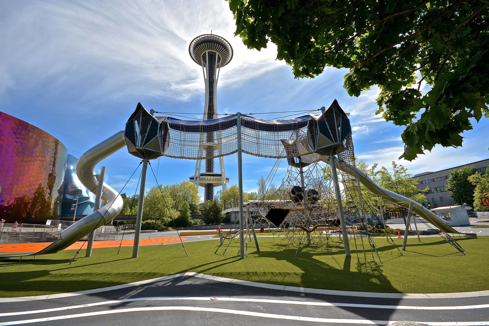 Rope climbing playground tower at the Space Needle, Seattle
