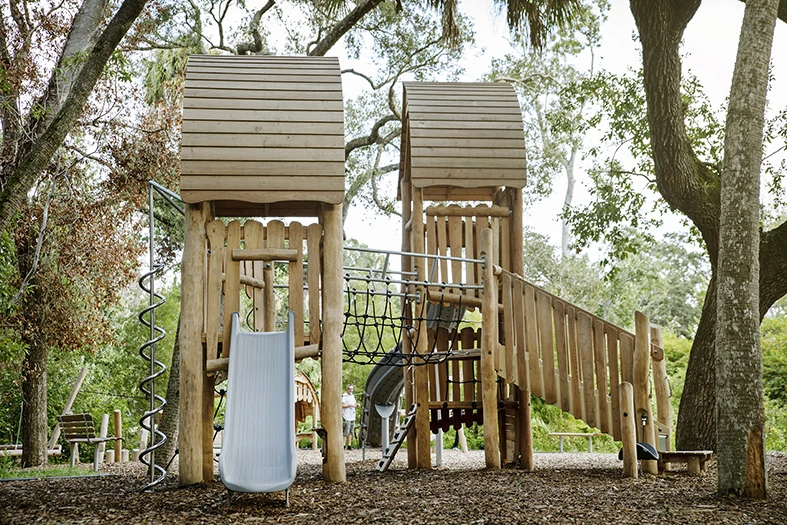 Wooden playground structure at Boyd Hill Nature Preserve