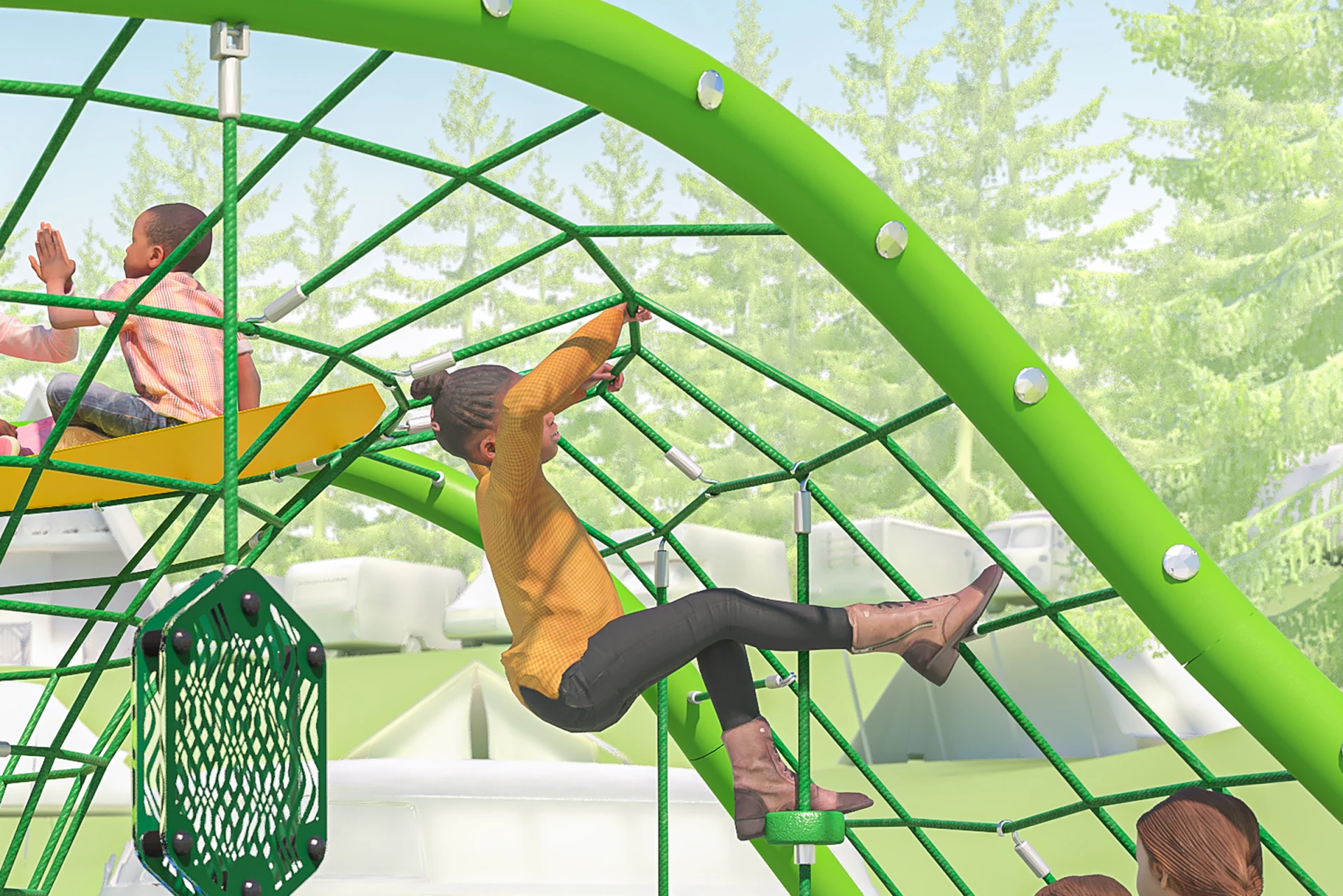 Children engaging in a challenging climb on the loop play structure