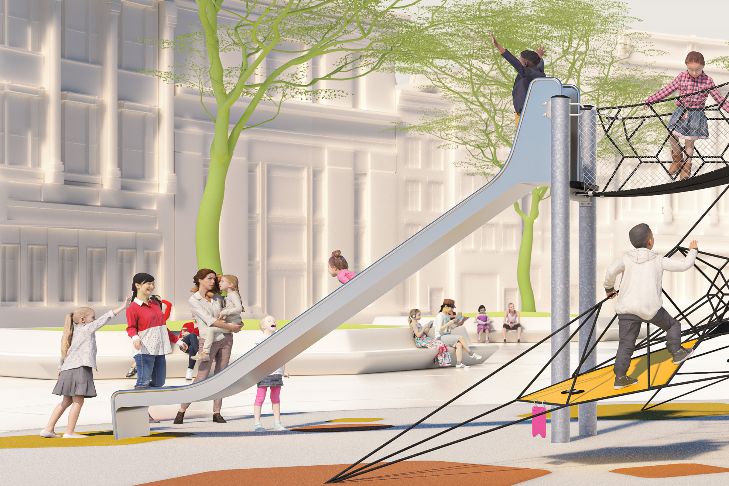 Excited children sliding