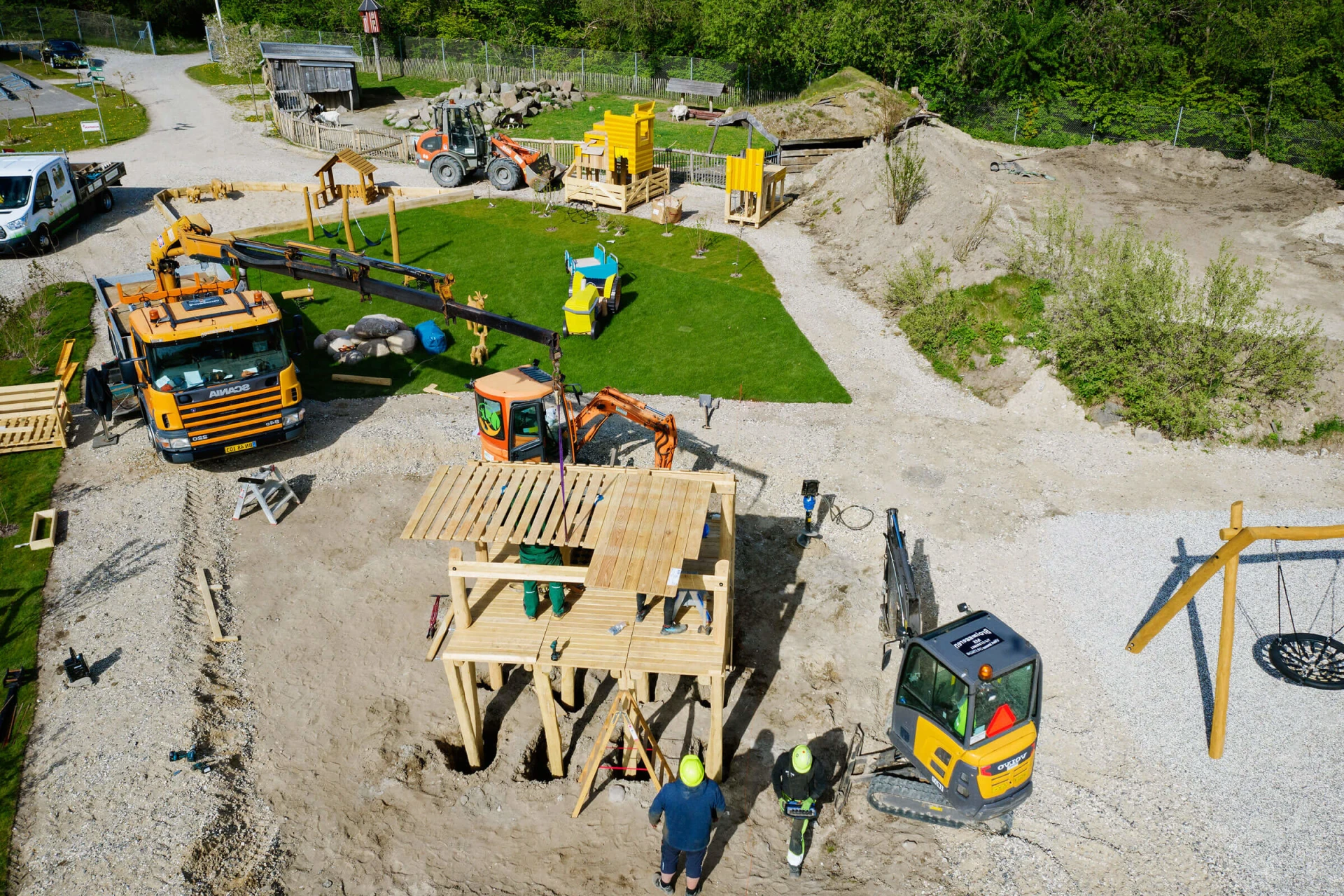 drone shot of the installation of a commercial playground
