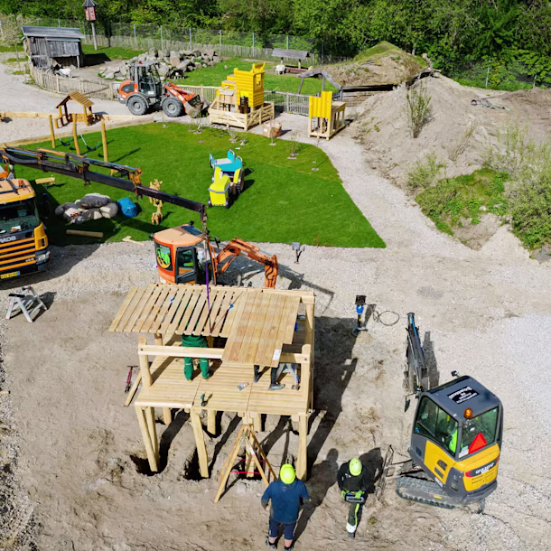 drone shot of the installation of a commercial playground