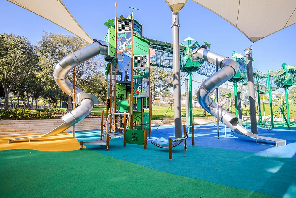 large playground rope tower in Jerusalem with jungle theme