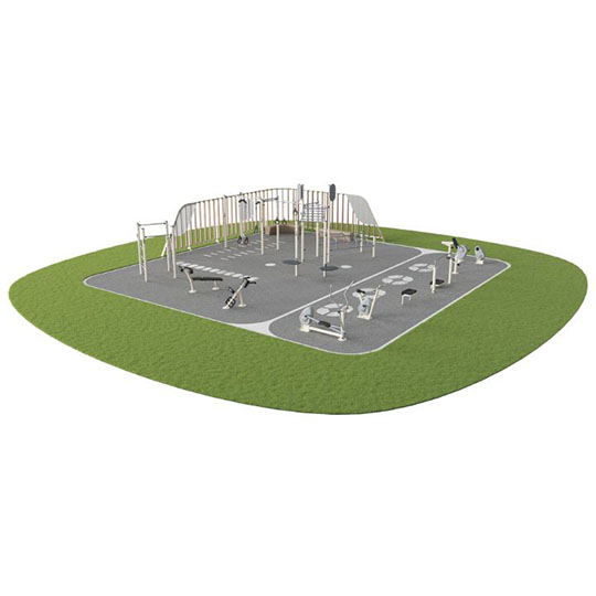 3D rendering of KOMPAN FitBLOCK outdoor fitness solution