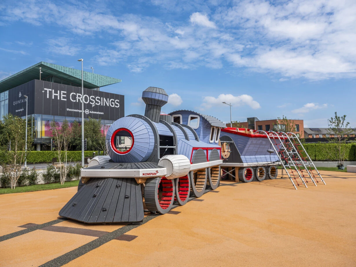 train themed wooden playground equipment