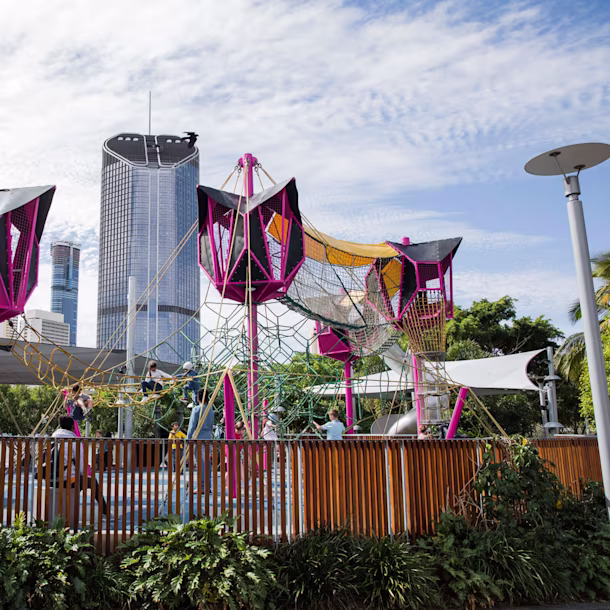 Pink rope playground at Riverside Green at Brisbane