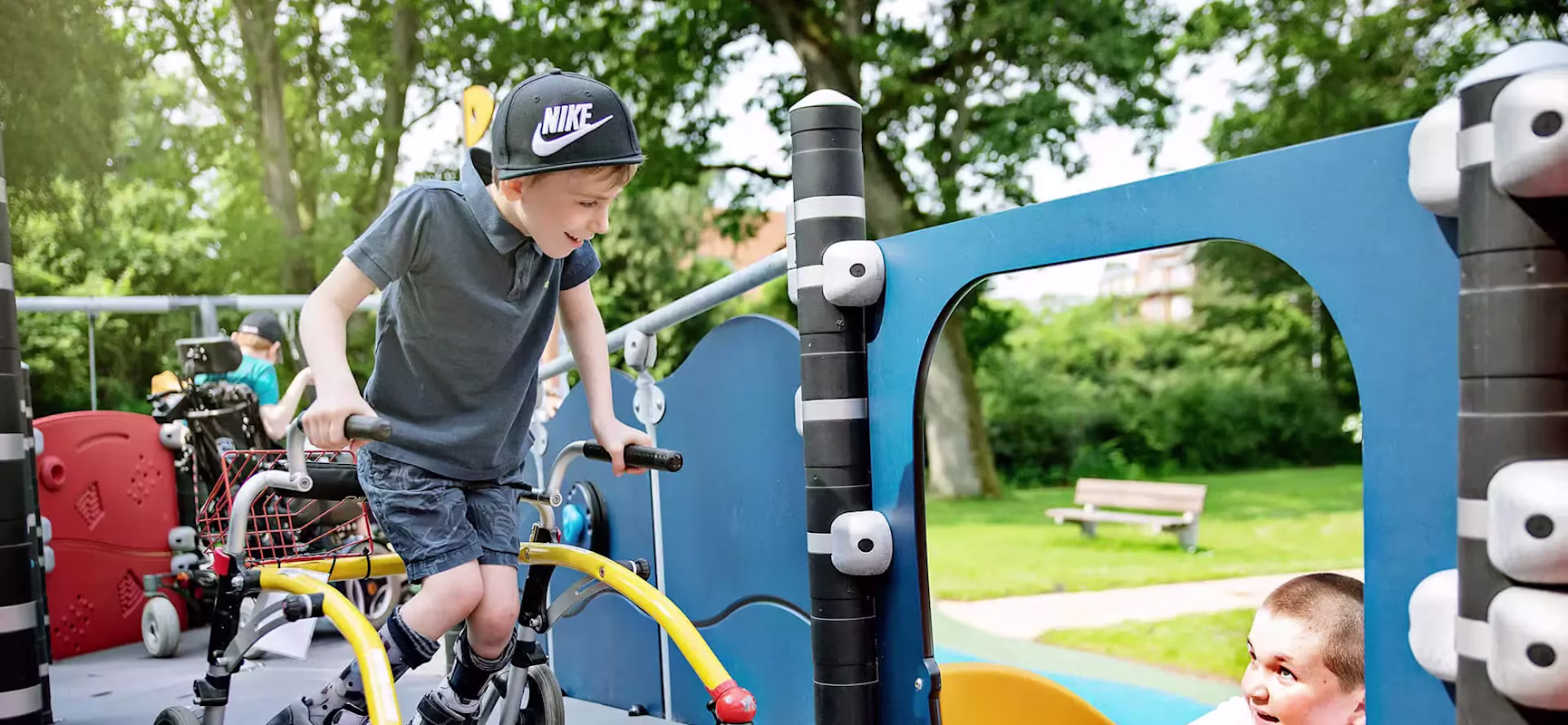 children playing with hospital clowns at a hospital playground in Denmark
