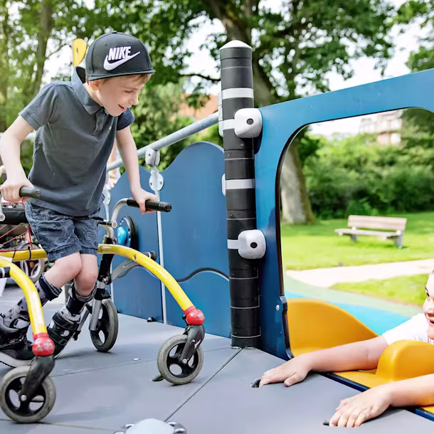 children playing with hospital clowns at a hospital playground in Denmark