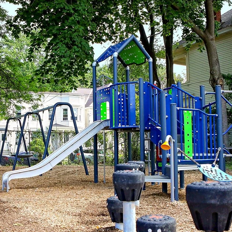 Durable playground system in a park designed to highly resistant